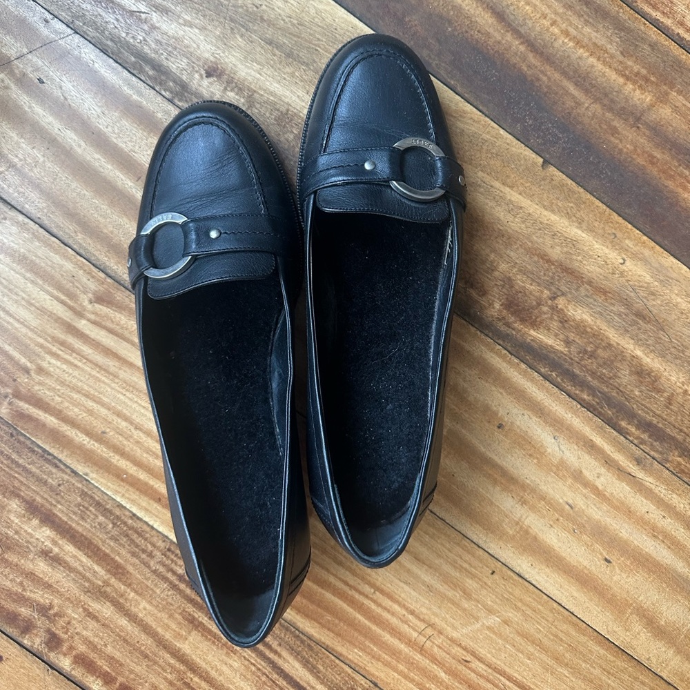 Bally Black Leather Lug-Sole Loafers – Made in Italy, Metal Buckle Detail US9
